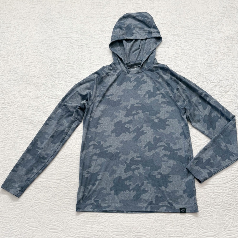 Rhone Men's Reign Lightweight Performance Hoodie, Navy Blazer Camo Grid Sz M